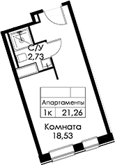 Планировка: Студия 21,3 м² в ЖК «Вольта»