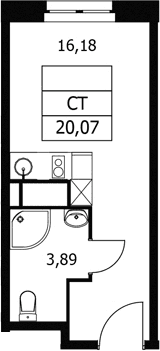 Планировка: Студия 20,1 м² в ЖК «Волковская 67»