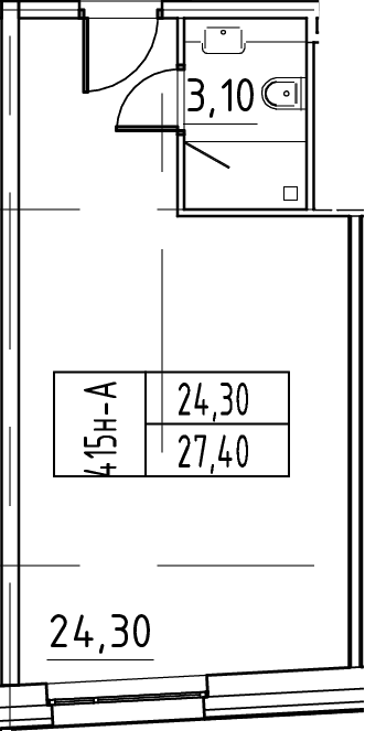 Планировка: Студия 27,4 м² в ЖК «ЙЕС Лидер»