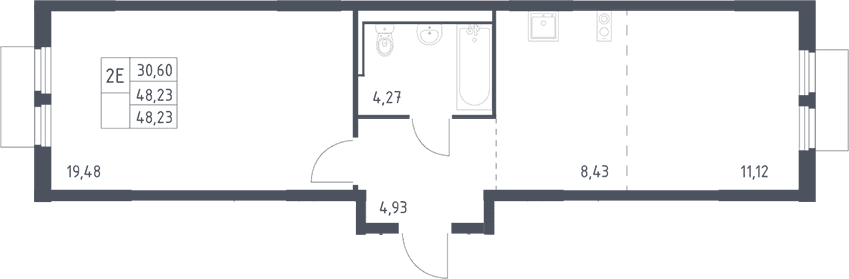 Планировка: Евродвушка 48,2 м² в ЖК «Пригород Лесное»