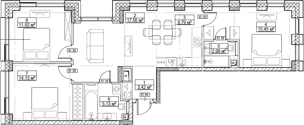 Планировка: Квартира евро-4 80,4 м² в ЖК «Сити Бэй»