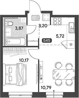 Планировка: Евродвушка 33,8 м² в ЖК «Космопарк»