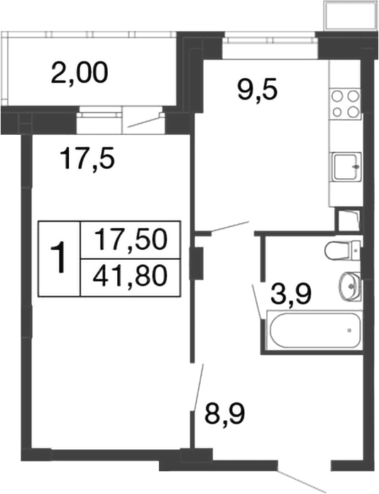 Планировка: 1-комнатная квартира 39,8 м² в ЖК «Времена года»