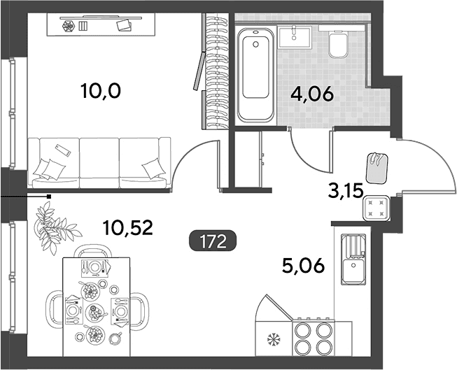 Планировка: Евродвушка 32,8 м² в ЖК «Космопарк»