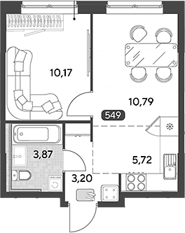 Планировка: Евродвушка 33,8 м² в ЖК «Космопарк»