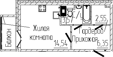 Планировка: Студия 27 м² в ЖК «Сертолово Парк»