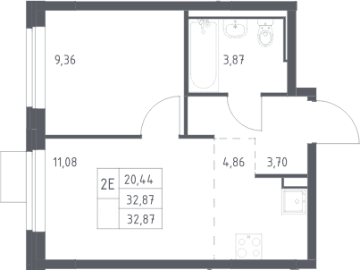 Планировка: Евродвушка 32,9 м² в ЖК «Молжаниново»