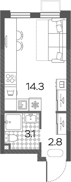 Планировка: Студия 20,2 м² в ЖК «Лучи»