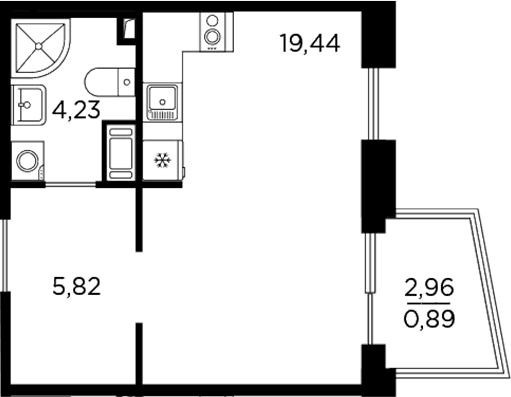Планировка: Студия 29,5 м² в ЖК «Респект»