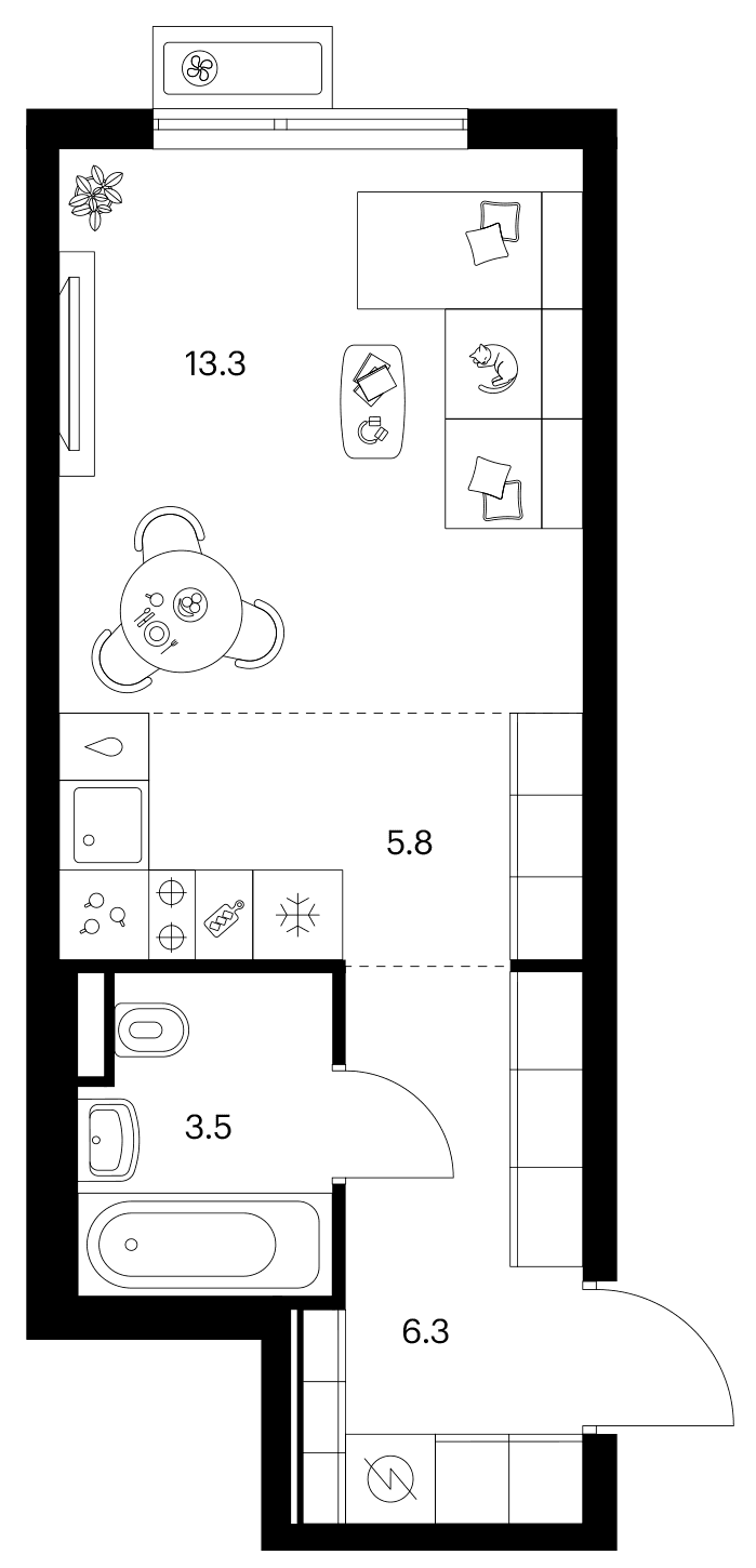 Планировка: Студия 28,9 м² в ЖК «Ярославский»