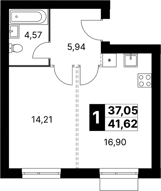 Планировка: Евродвушка 41,6 м² в ЖК «Апрелевка Клаб»