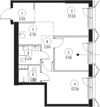 Планировка: Евротрёшка 54,4 м² в ЖК «СЕТ»