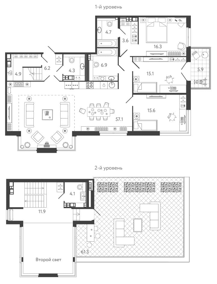 Планировка: Квартира евро-4 150,7 м² в ЖК «Репин»