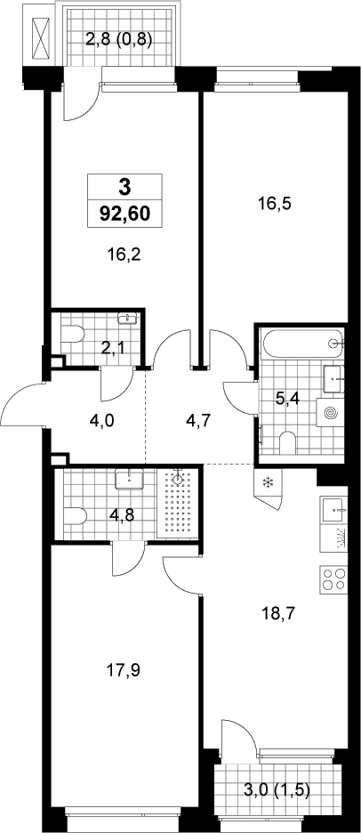 Планировка: Квартира евро-4 90,3 м² в ЖК «Хольм»