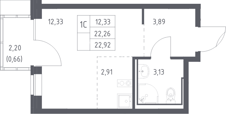 Планировка: Студия 22,3 м² в ЖК «Молжаниново»