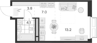 Планировка: Студия 28,1 м² в ЖК «Михалевич»