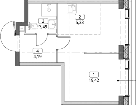 Планировка: Студия 32,4 м² в ЖК «СИТИДЗЕН»