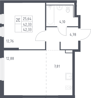 Планировка: Евродвушка 42,3 м² в ЖК «Пригород Лесное»
