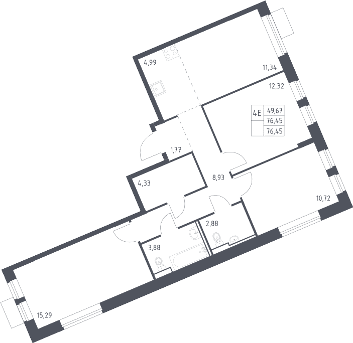 Планировка: Квартира евро-4 76,5 м² в ЖК «Молжаниново»