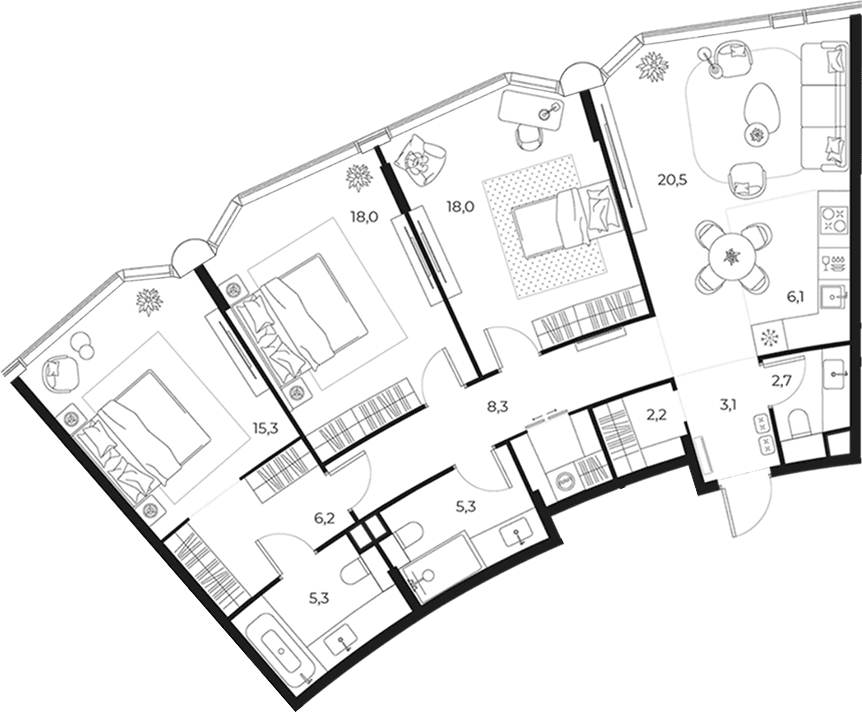 Планировка: Квартира евро-4 114,2 м² в ЖК «МАСТЕРС»