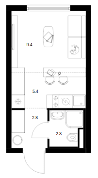 Планировка: Студия 19,9 м² в ЖК «Белая Дача парк»