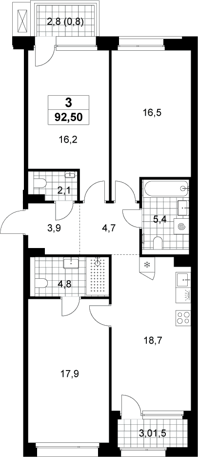 Планировка: Квартира евро-4 90,2 м² в ЖК «Хольм»