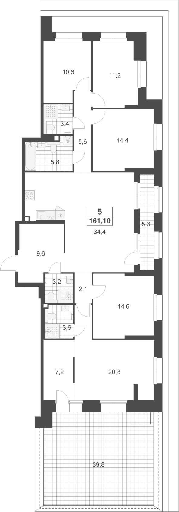 Планировка: 5-комнатная квартира 146,5 м² в ЖК «Деснаречье»