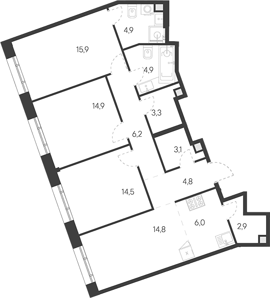 Планировка: Квартира евро-4 96,2 м² в ЖК «Родина Переделкино»