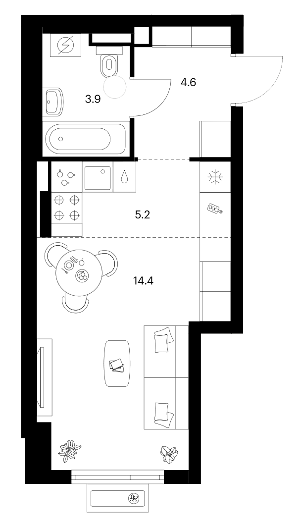 Планировка: Студия 28,1 м² в ЖК «Белая Дача парк»