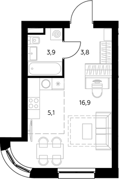 Планировка: Студия 30,1 м² в ЖК «Адмирал»