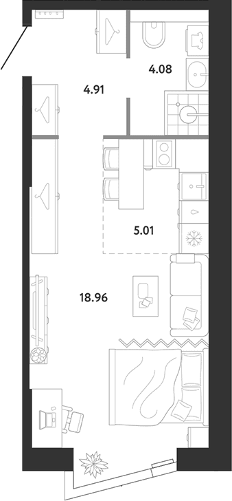 Планировка: Студия 33 м² в ЖК «Ридж»