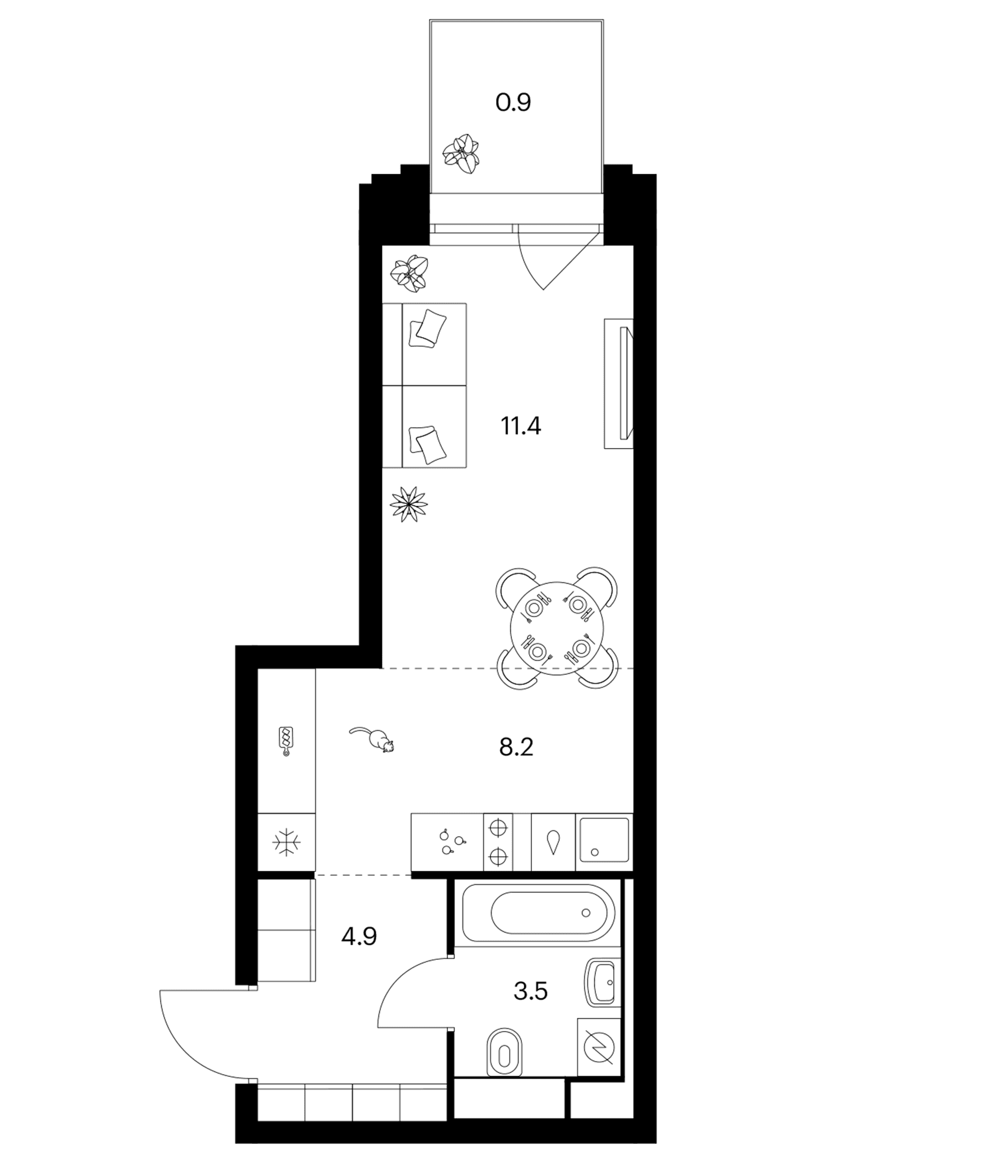Планировка: Студия 28 м² в ЖК «Зеленый парк»