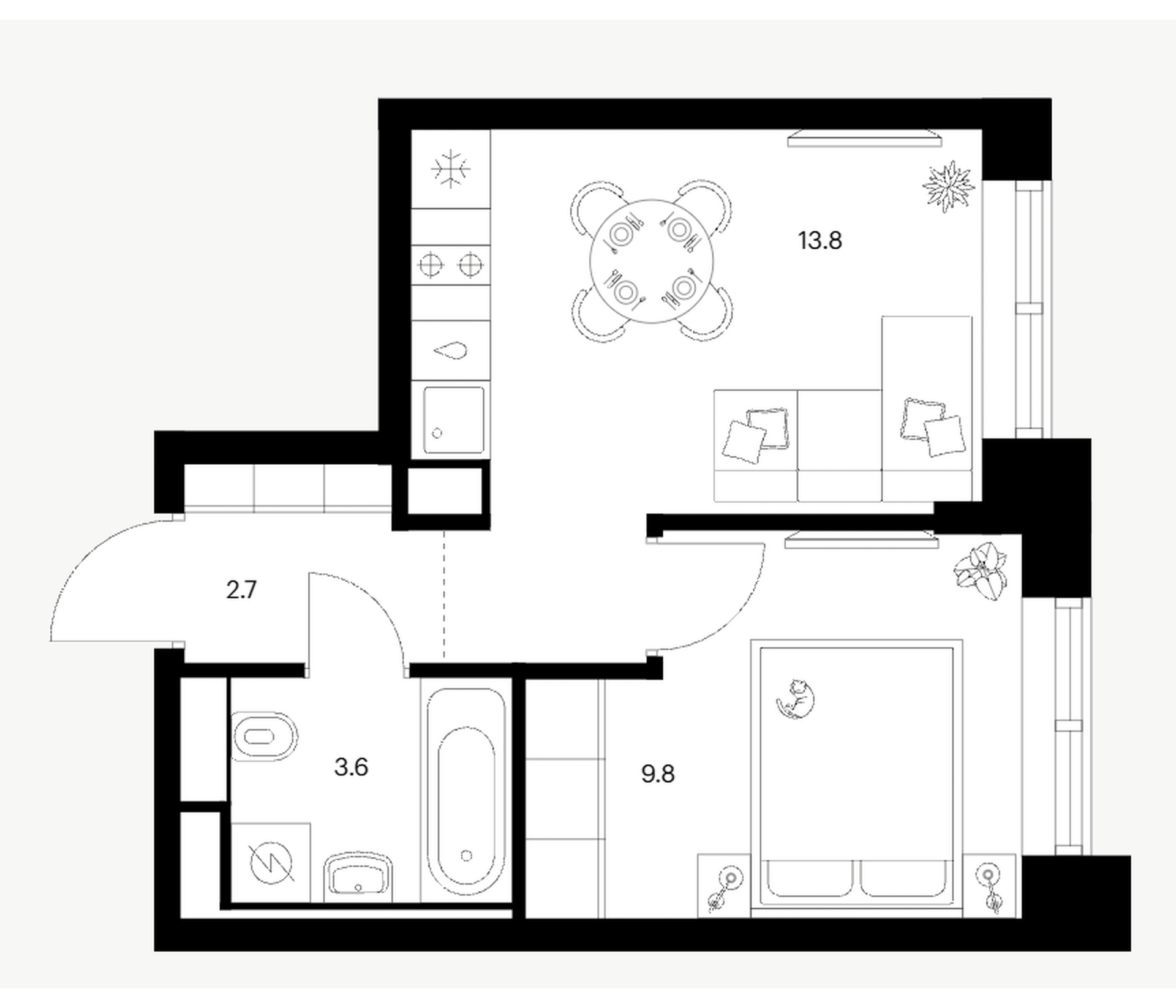 Планировка: 1-комнатная квартира 29,9 м² в ЖК «Зеленый парк»