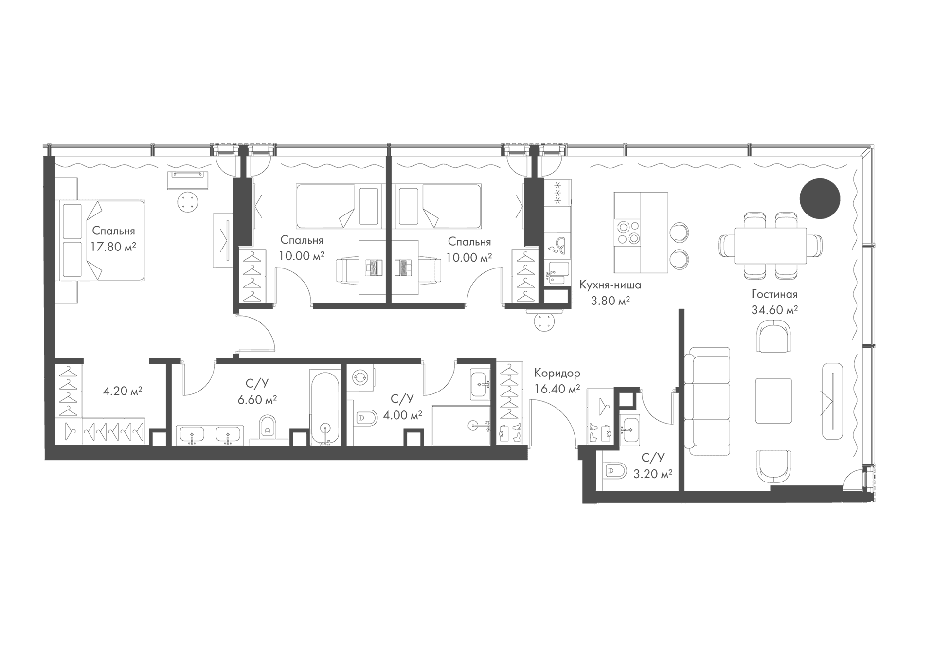 Планировка: Квартира евро-4 112,2 м² в ЖК «Слава»