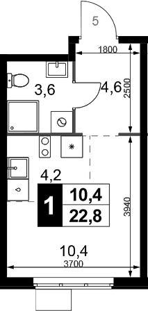 Планировка: Студия 22,8 м² в ЖК «1-й Химкинский»