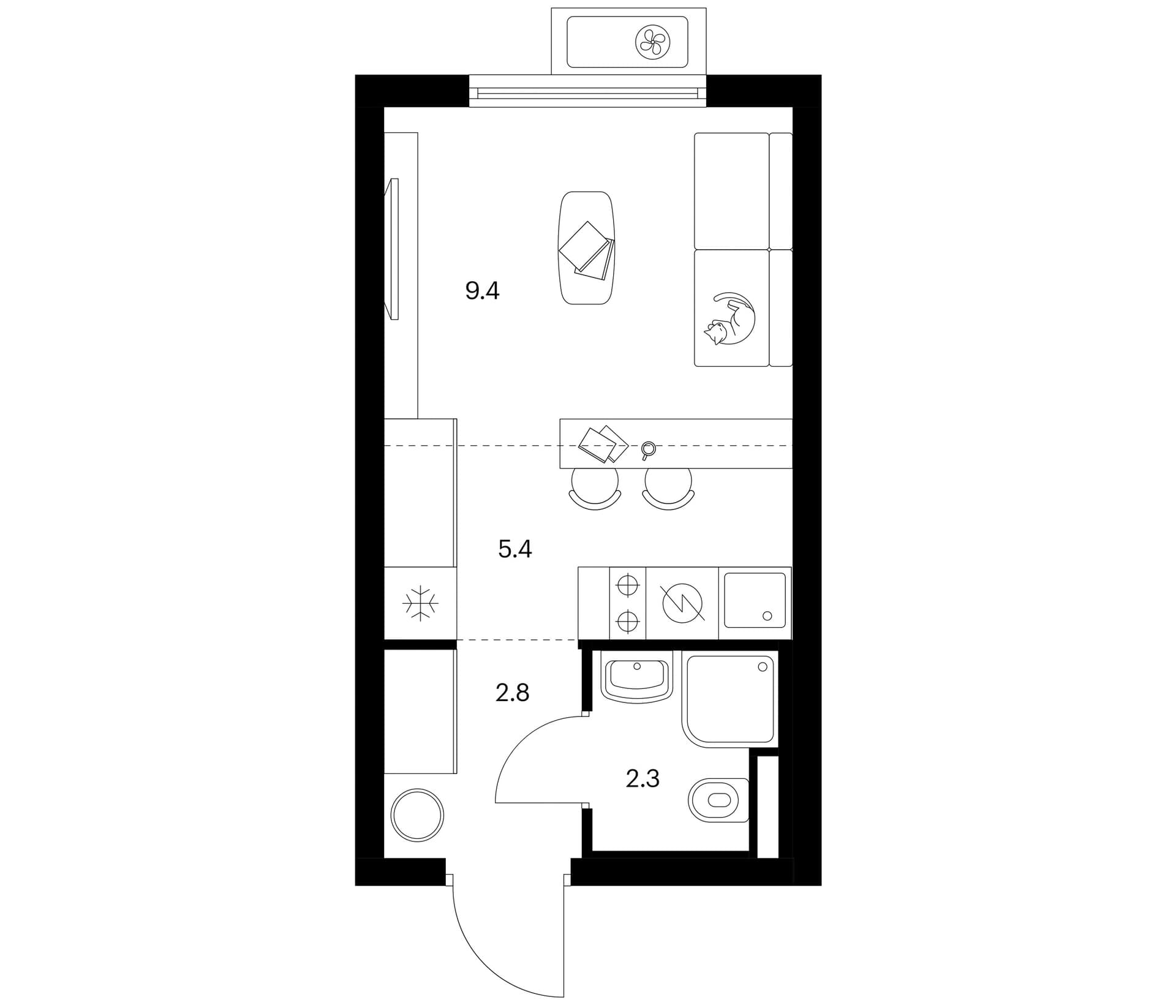 Планировка: Студия 19,9 м² в ЖК «Белая Дача парк»
