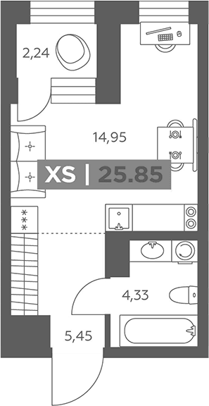 Планировка: Студия 24,7 м² в ЖК «Солар Парк»