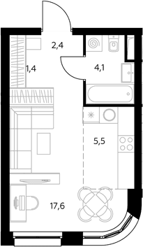 Планировка: Студия 31 м² в ЖК «Адмирал»