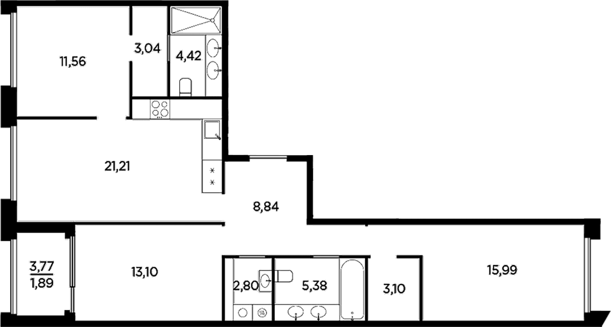 Планировка: Квартира евро-4 89,4 м² в ЖК «Акватория»