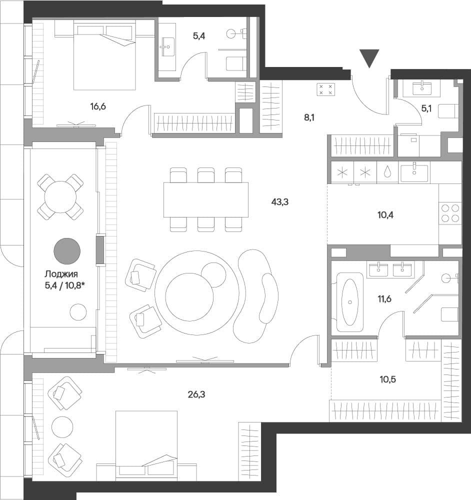 Планировка: Евротрёшка 137,3 м² в ЖК «Springs»