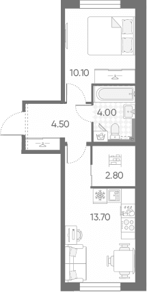 Планировка: 1-комнатная квартира 35,1 м² в ЖК «Зеркальный ручей»