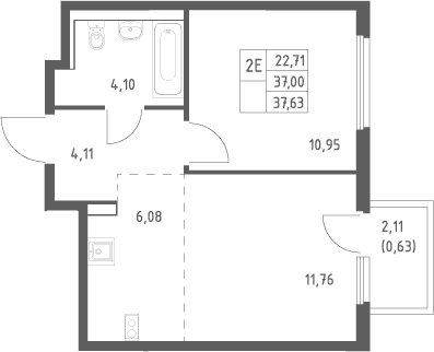 Планировка: Евродвушка 37 м² в ЖК «Пригород Лесное»