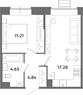 Планировка: Евродвушка 38 м² в ЖК «Загляденье»