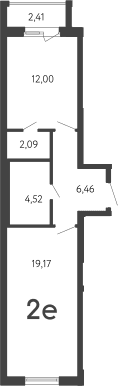 Планировка: Евродвушка 44,2 м² в ЖК «17 линия»