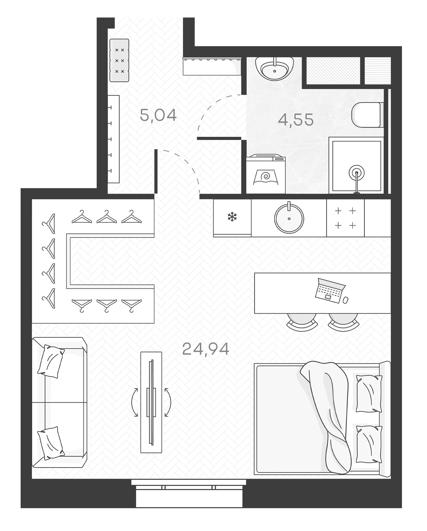 Планировка: Студия 34,5 м² в ЖК «Monodom Art»