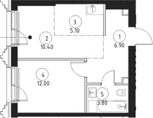 Планировка: Евродвушка 38,2 м² в ЖК «СЕТ»