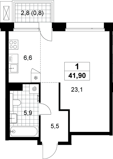 Планировка: Студия 41,1 м² в ЖК «Хольм»