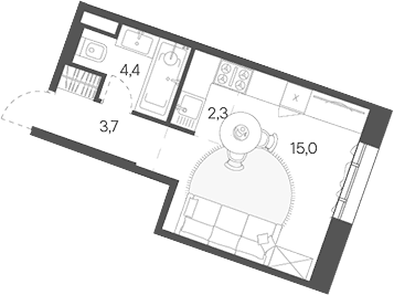 Планировка: Студия 25,4 м² в ЖК «Родина Переделкино»