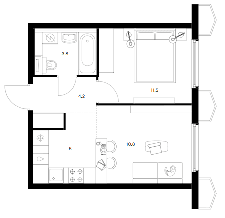 Планировка: Евродвушка 36,3 м² в ЖК «Бусиновский парк»