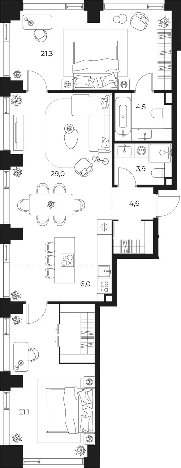 Планировка: Евротрёшка 90,4 м² в ЖК «МАСТЕРС»